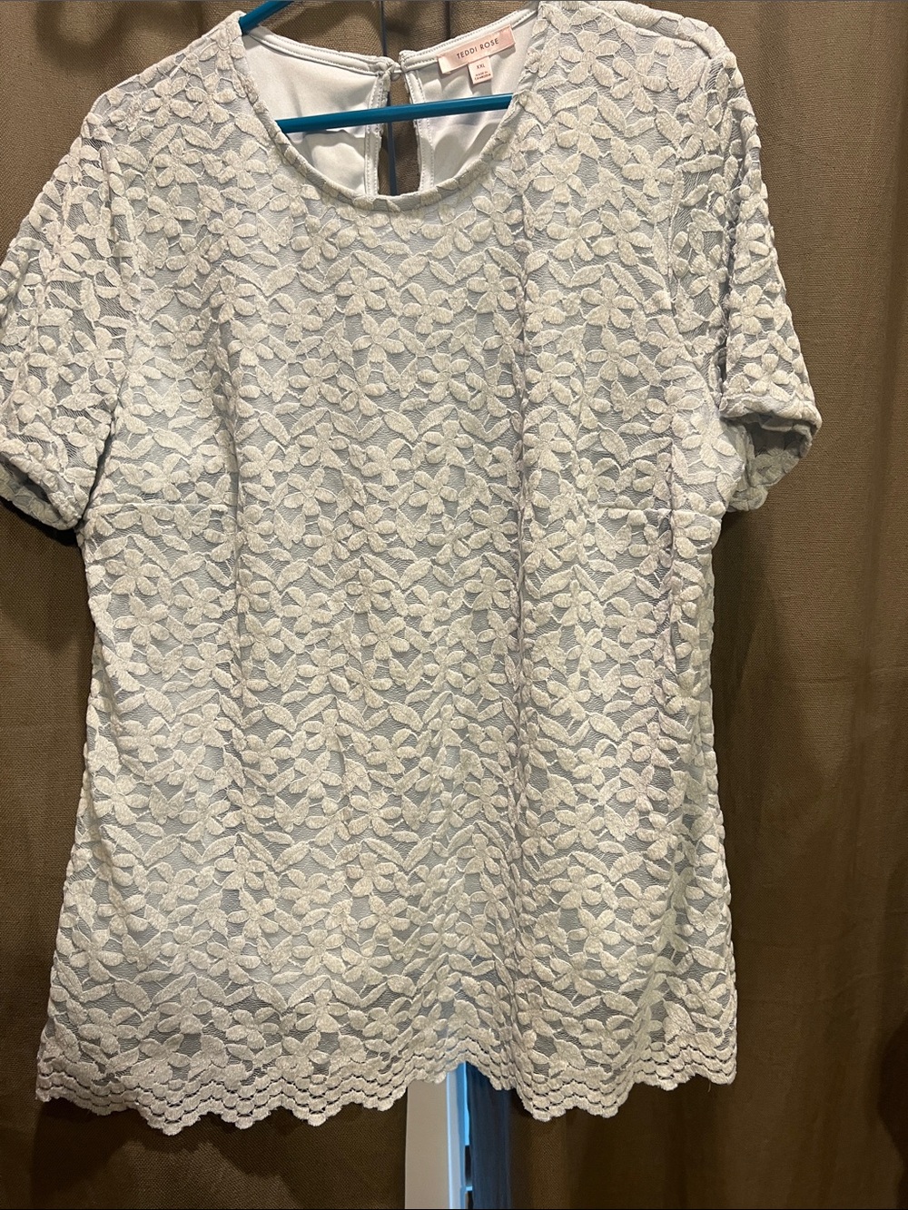 Light Blue Textured Lace Short-Sleeve Shirt - Modern Casual